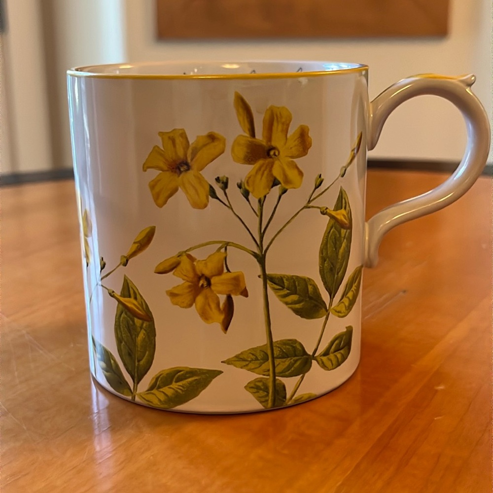 Anthropologie coffee mug with jasmine pattern